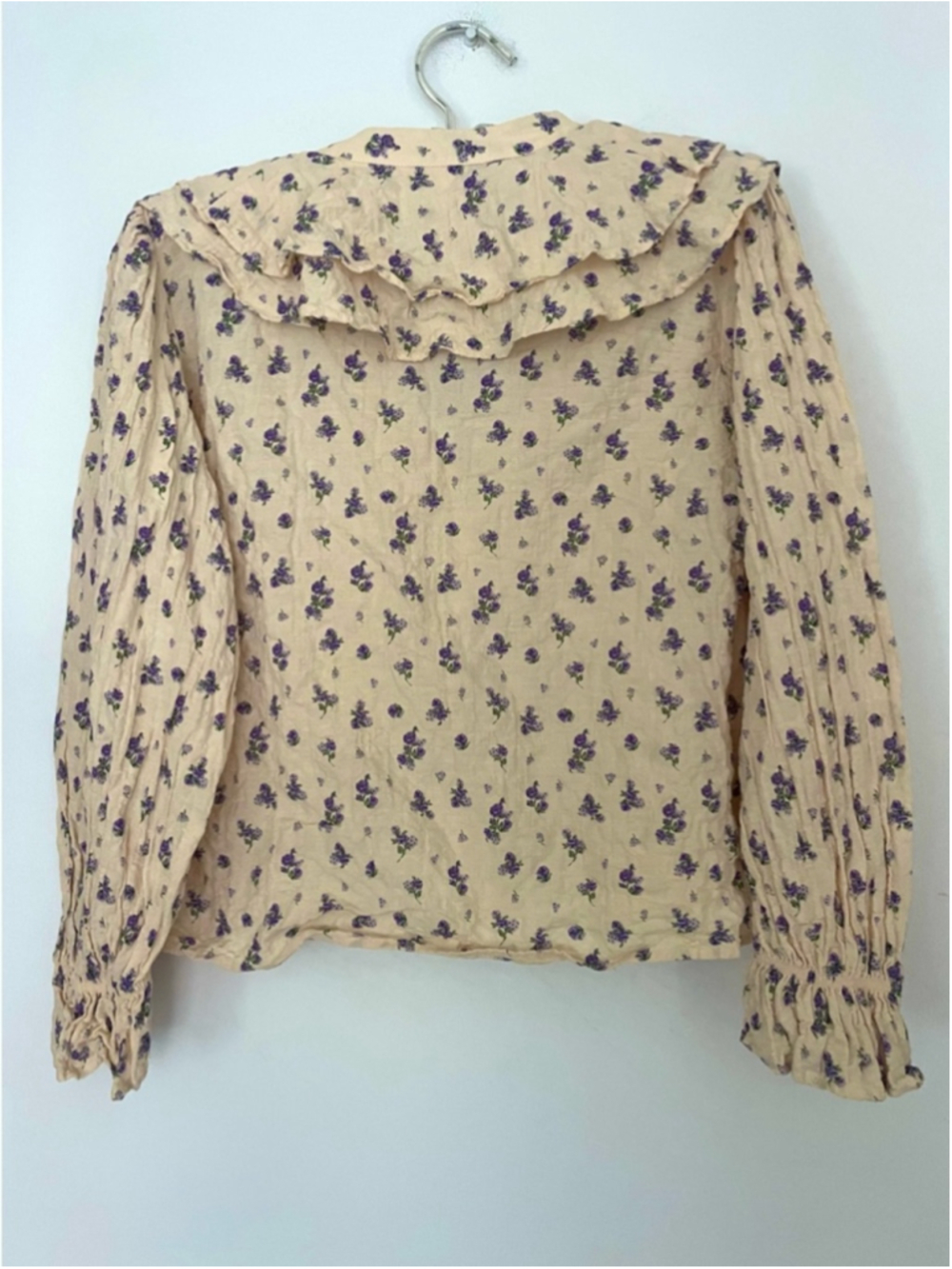 zara Romantic Floral Ruffle Collar Blouse Cream Purple Vintage Inspired - Picture 5 of 11